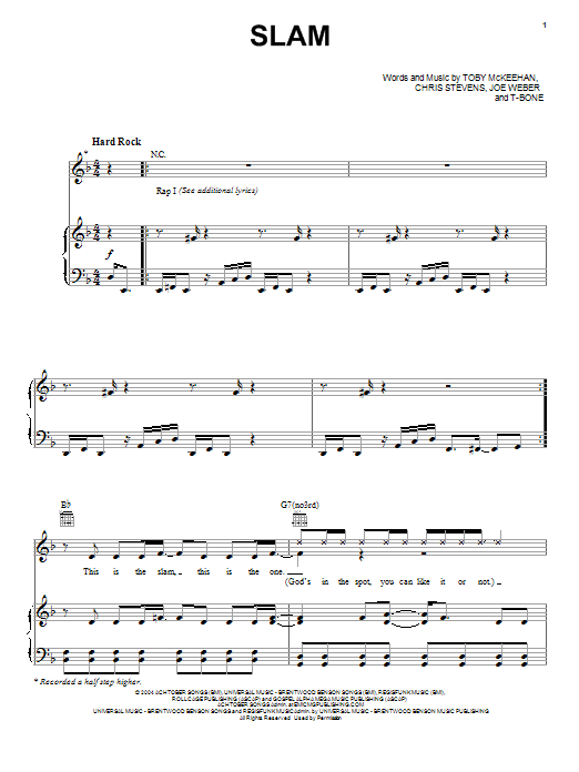 tobyMac The Slam sheet music notes and chords arranged for Piano, Vocal & Guitar Chords (Right-Hand Melody)