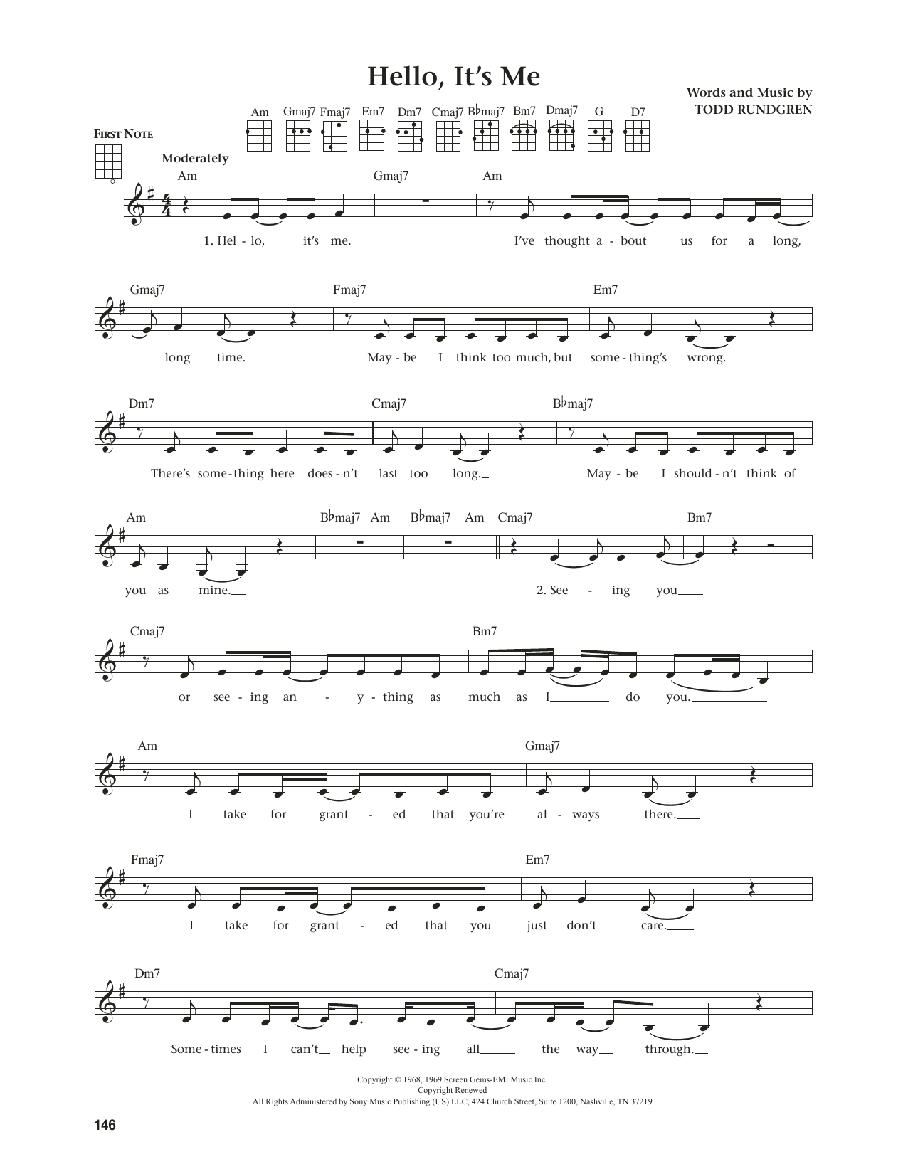 Todd Rundgren Hello, It's Me (from The Daily Ukulele) (arr. Jim Beloff) sheet music notes and chords arranged for Ukulele