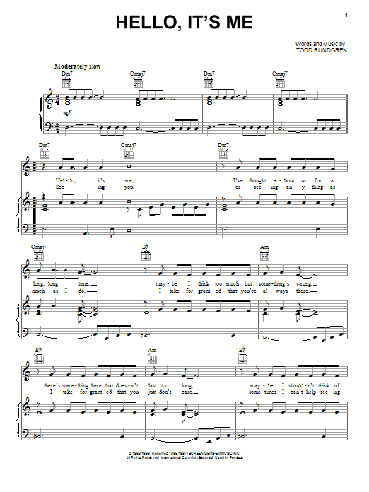 Todd Rundgren Hello, It's Me sheet music notes and chords arranged for Lead Sheet / Fake Book