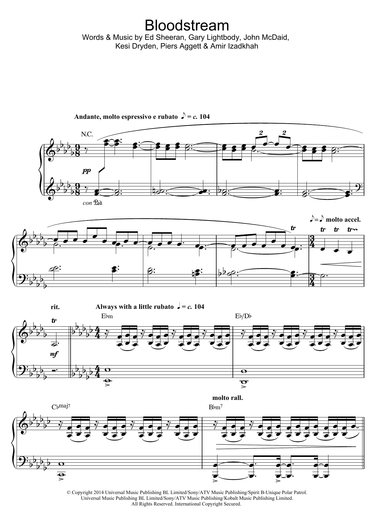 Tokio Myers Bloodstream sheet music notes and chords arranged for Piano Solo