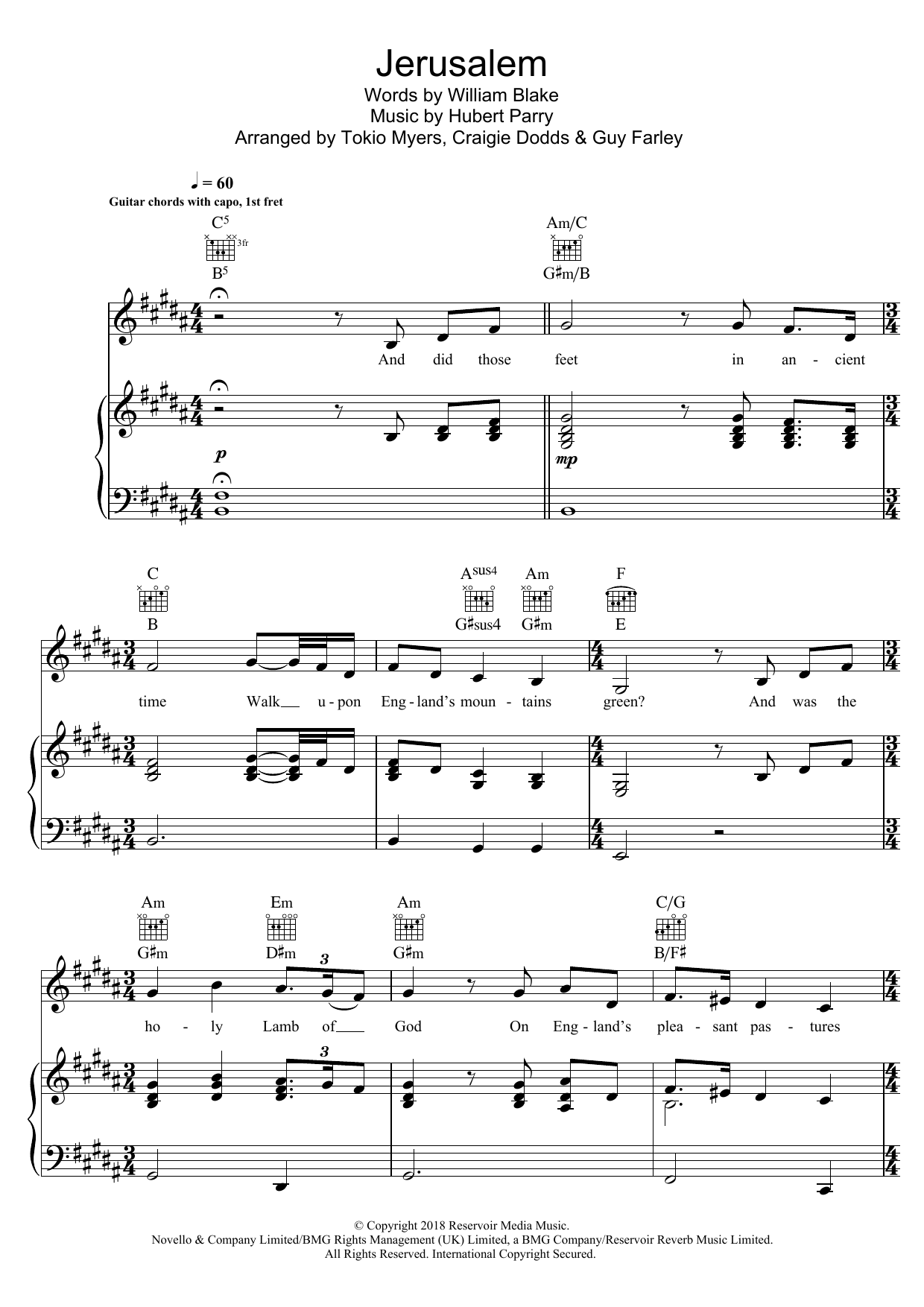 Tokio Myers featuring Jazmin Sawyers Jerusalem sheet music notes and chords arranged for Piano, Vocal & Guitar Chords
