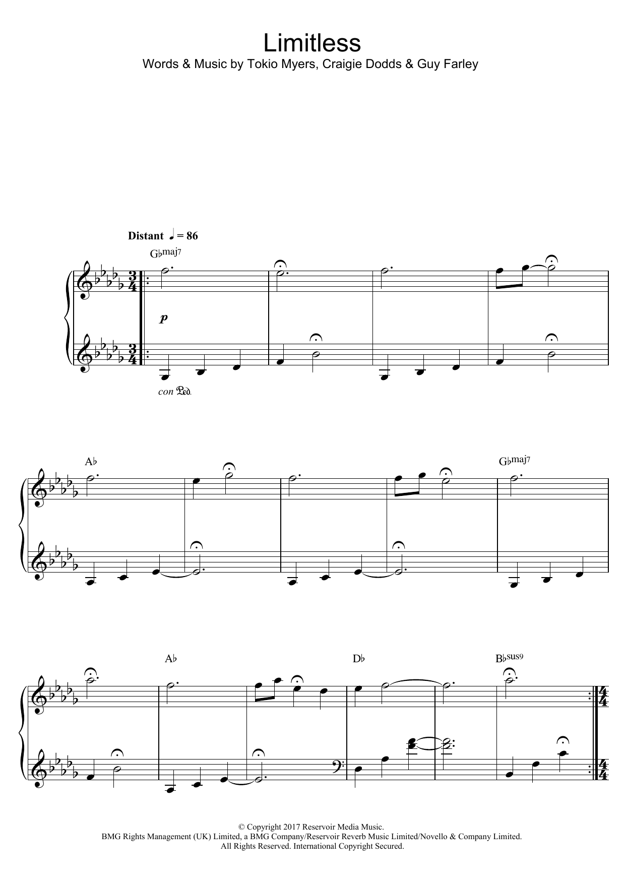 Tokio Myers Limitless sheet music notes and chords arranged for Piano Solo