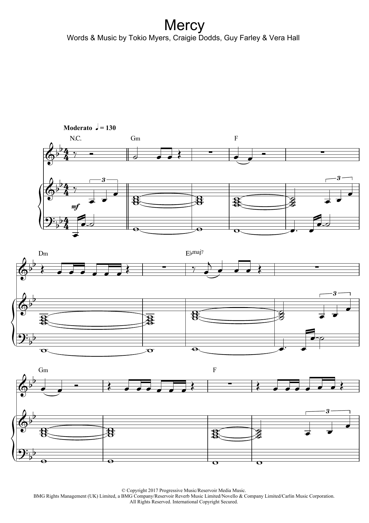 Tokio Myers Mercy sheet music notes and chords arranged for Piano, Vocal & Guitar Chords