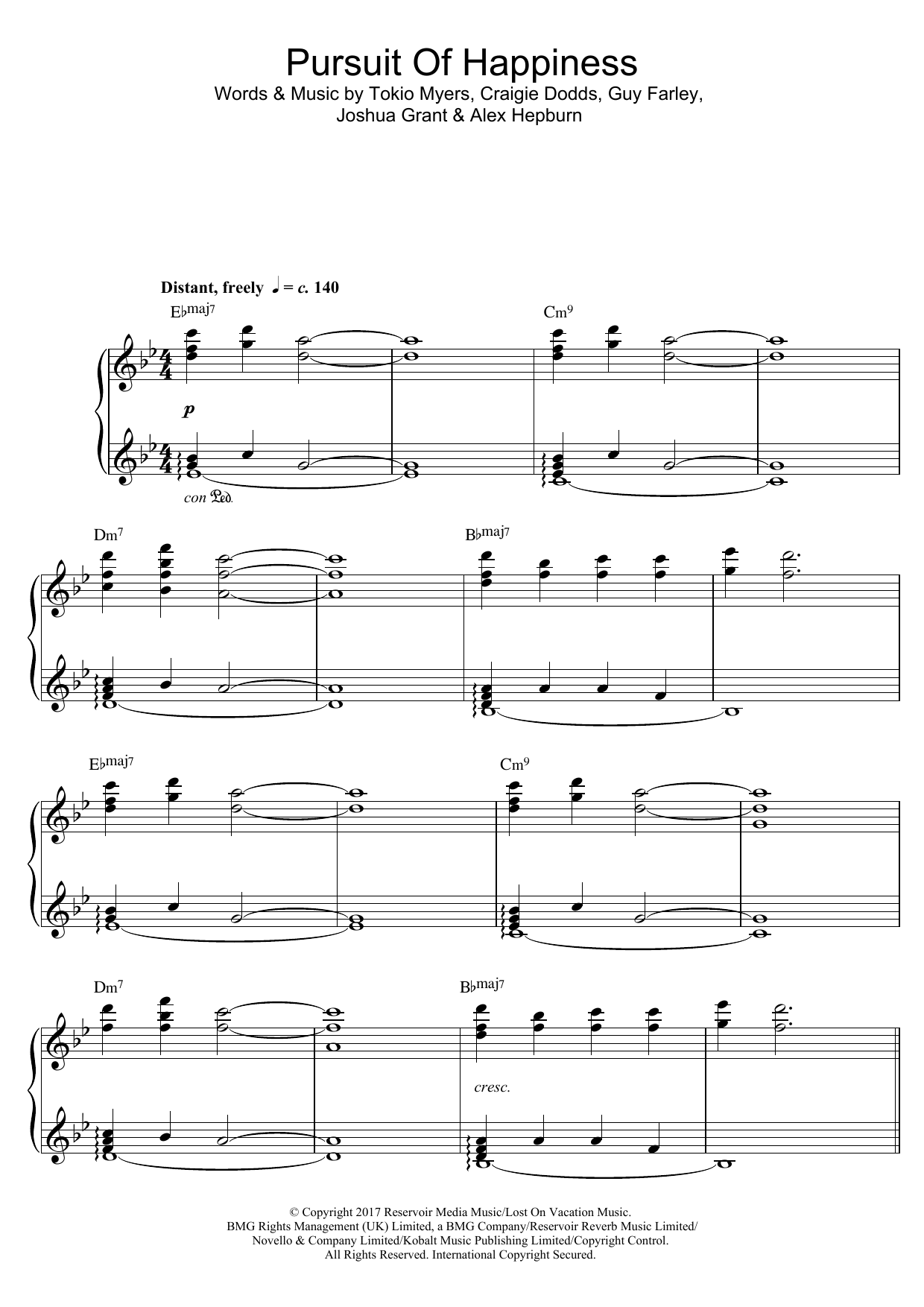 Tokio Myers Pursuit Of Happiness sheet music notes and chords arranged for Piano Solo