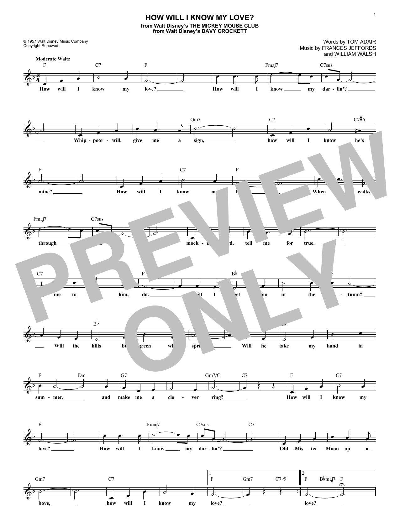 Tom Adair How Will I Know My Love? sheet music notes and chords arranged for Lead Sheet / Fake Book