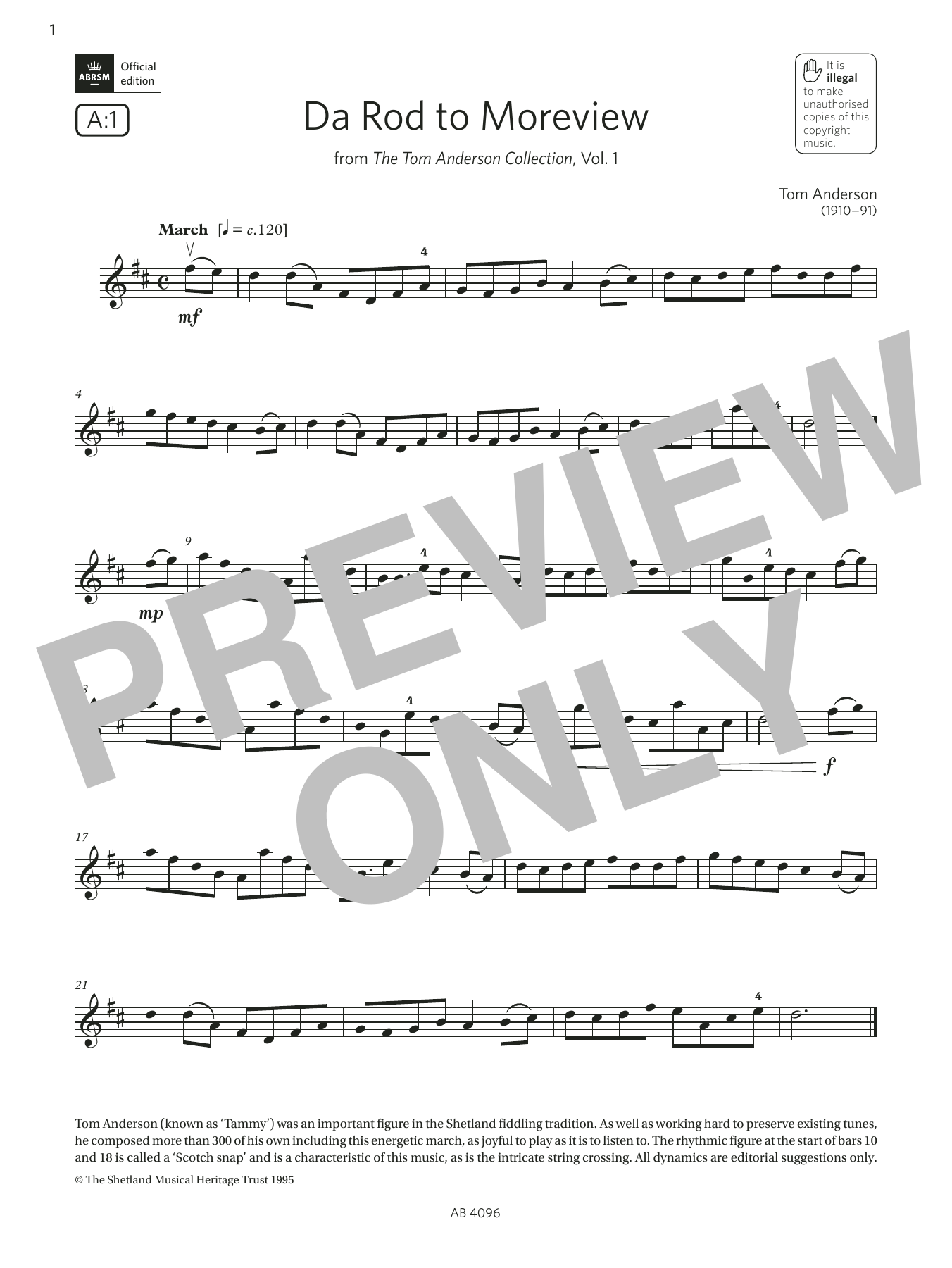 Tom Anderson Da Rod to Moreview (Grade 2, A1, from the ABRSM Violin Syllabus from 2024) sheet music notes and chords arranged for Violin Solo