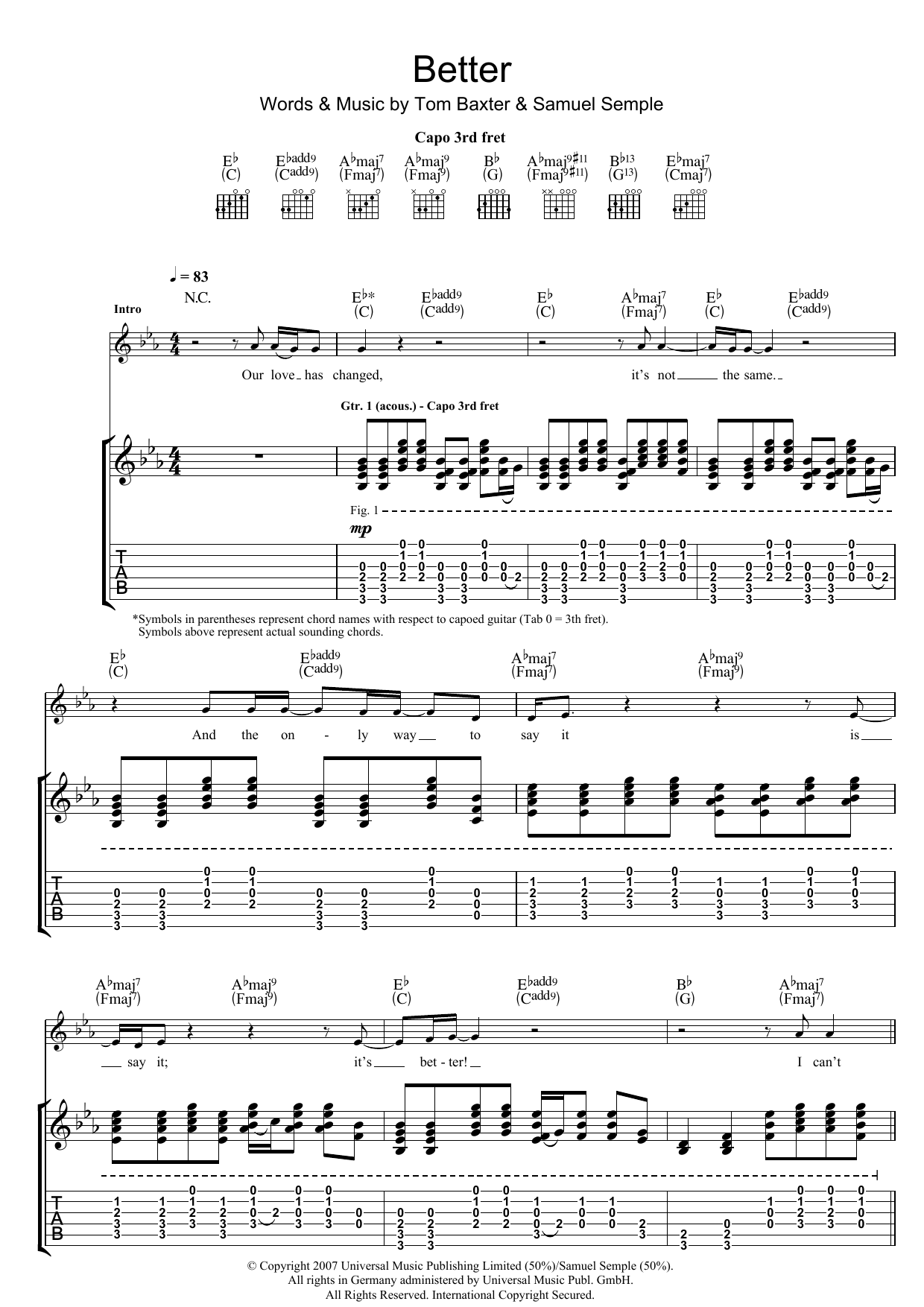 Tom Baxter Better sheet music notes and chords arranged for Guitar Tab
