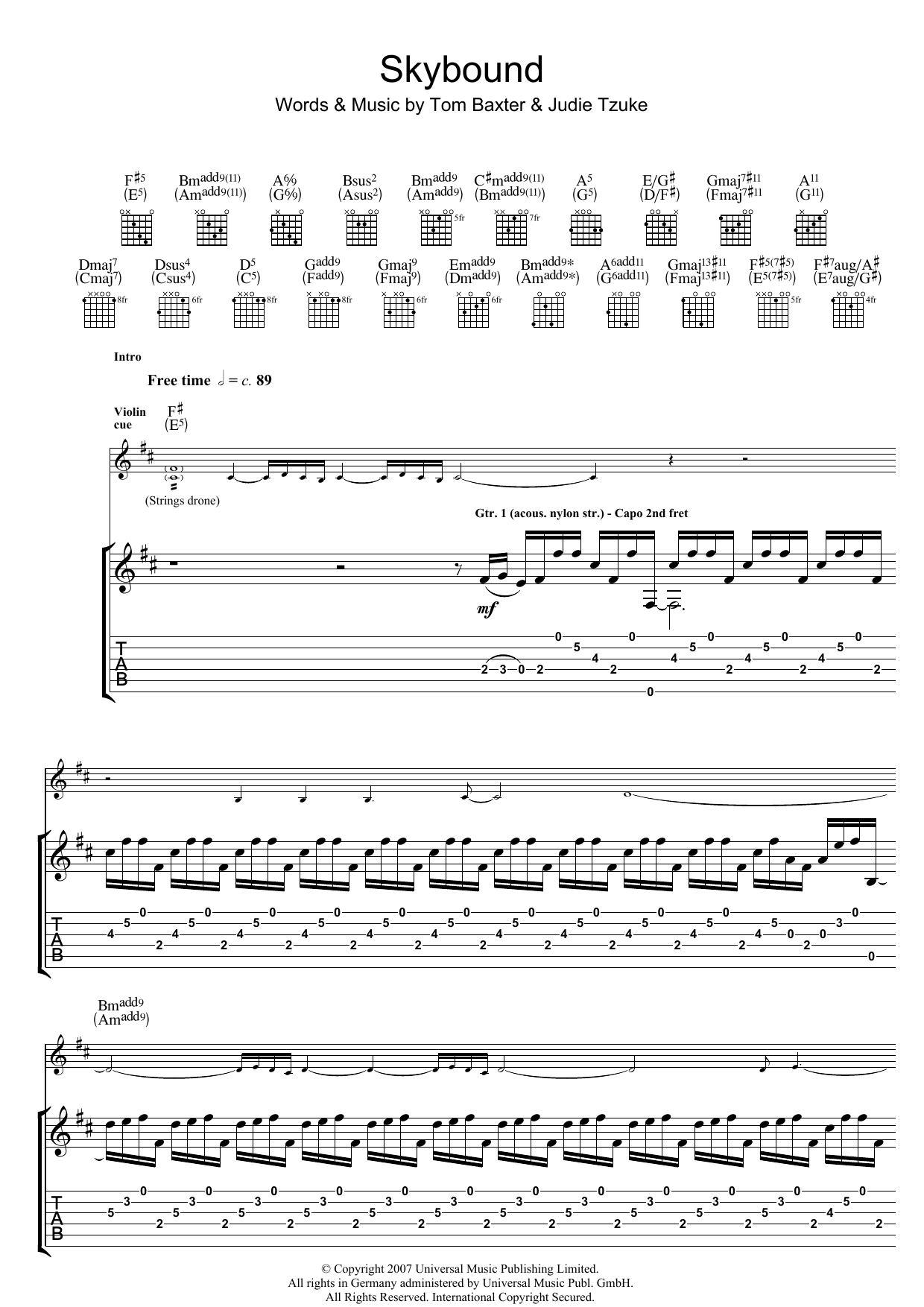 Tom Baxter Skybound sheet music notes and chords arranged for Guitar Tab