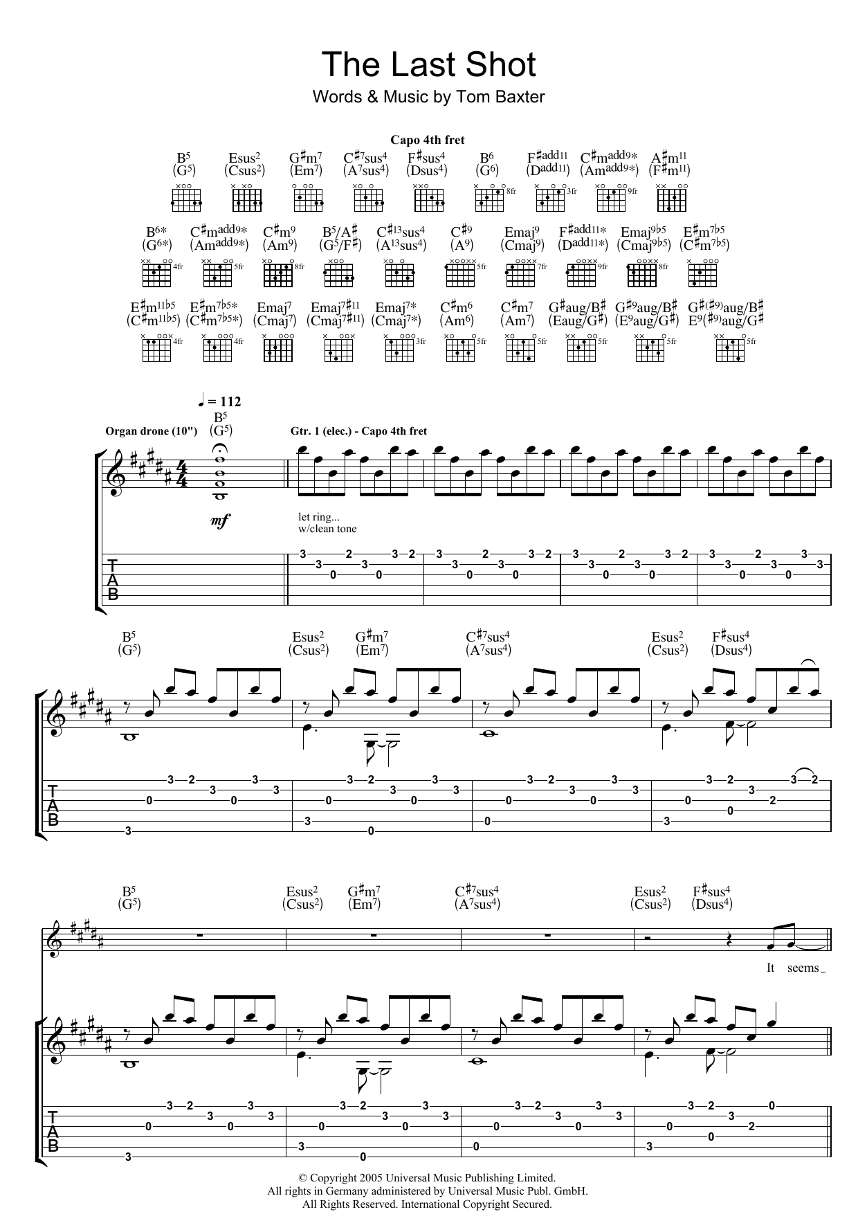 Tom Baxter The Last Shot sheet music notes and chords arranged for Guitar Tab