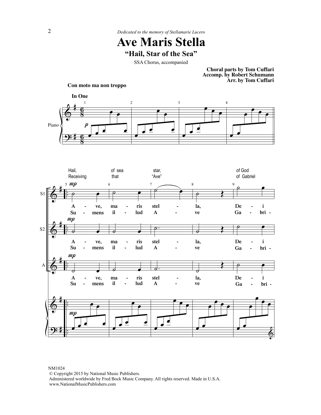Tom Cuffari Ave Maris Stella sheet music notes and chords arranged for SSA Choir
