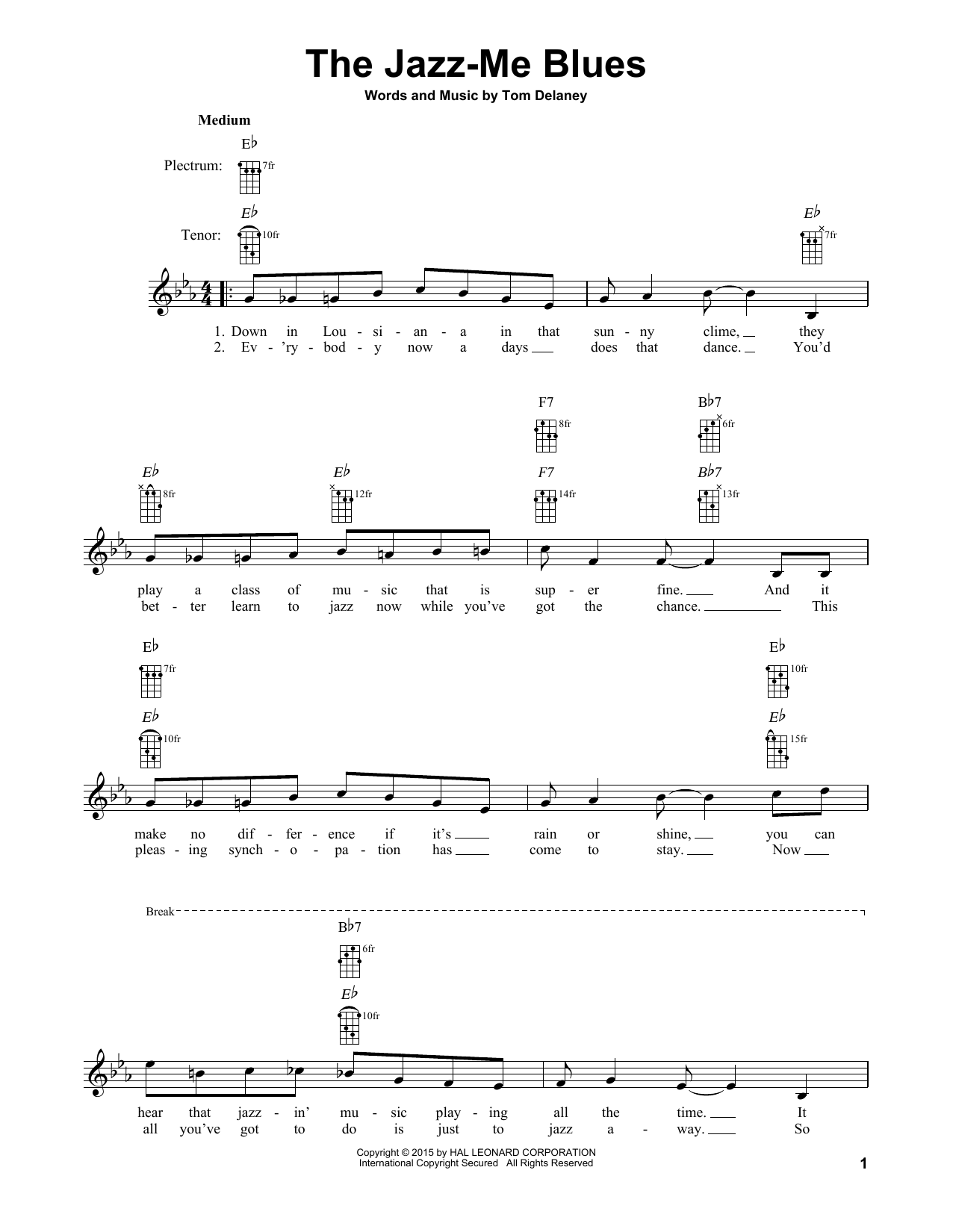 Tom Delaney The Jazz-Me Blues sheet music notes and chords arranged for Banjo Tab