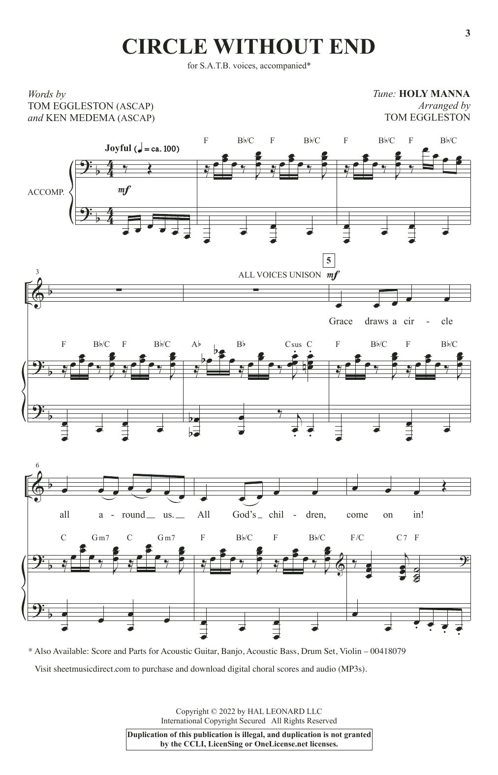 Tom Eggleston and Ken Medema Circle Without End (arr. Tom Eggleston) sheet music notes and chords arranged for SATB Choir
