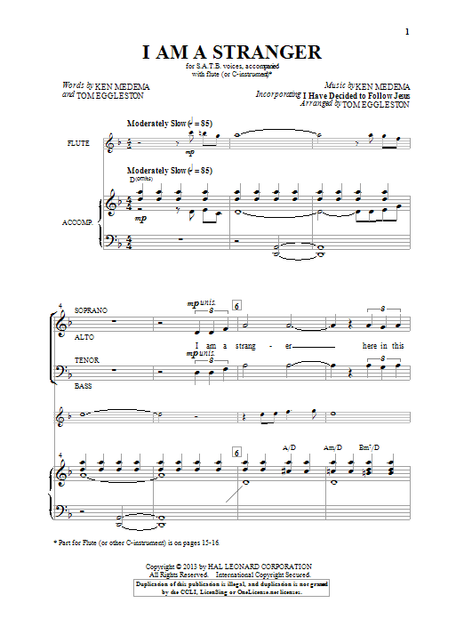 Tom Eggleston I Am A Stranger sheet music notes and chords arranged for SATB Choir