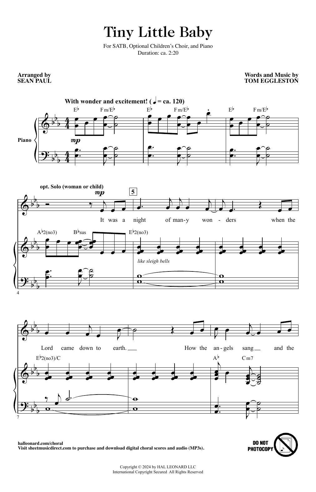 Tom Eggleston Tiny Little Baby (arr. Sean Paul) sheet music notes and chords arranged for SATB Choir