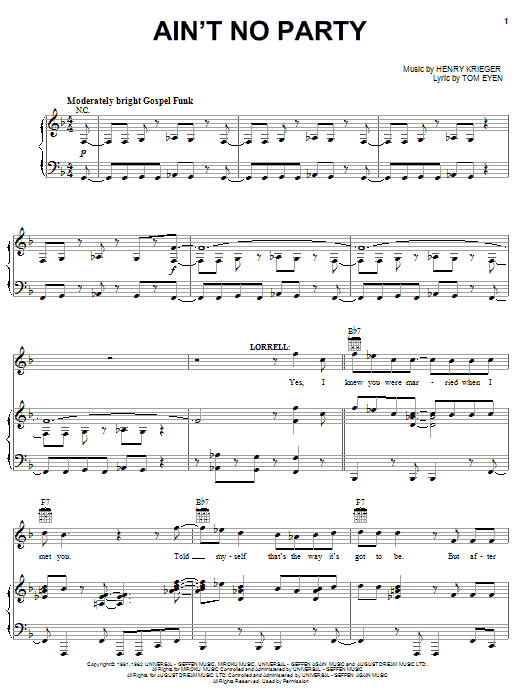 Tom Eyen Ain't No Party sheet music notes and chords arranged for Piano, Vocal & Guitar Chords (Right-Hand Melody)