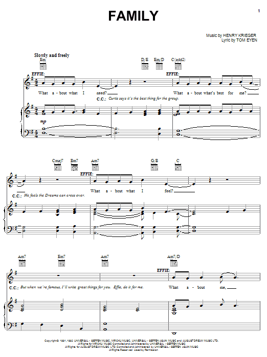 Tom Eyen Family sheet music notes and chords arranged for Piano, Vocal & Guitar Chords (Right-Hand Melody)