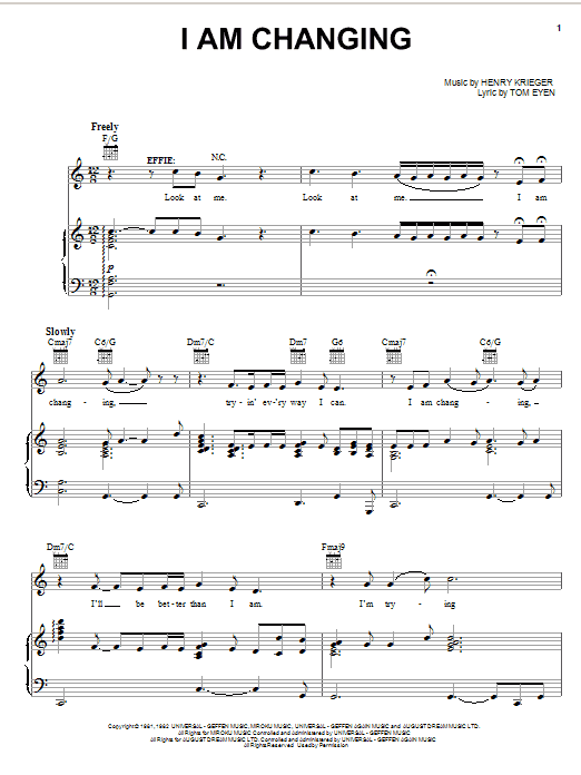 Tom Eyen I Am Changing sheet music notes and chords arranged for Piano, Vocal & Guitar Chords (Right-Hand Melody)