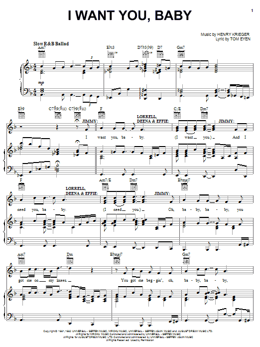 Tom Eyen I Want You, Baby sheet music notes and chords arranged for Piano, Vocal & Guitar Chords (Right-Hand Melody)