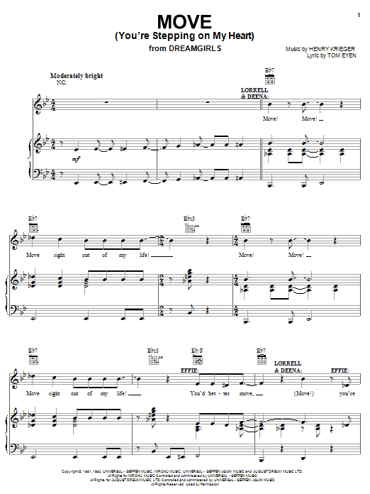 Tom Eyen Move (You're Stepping On My Heart) sheet music notes and chords arranged for Piano, Vocal & Guitar Chords (Right-Hand Melody)