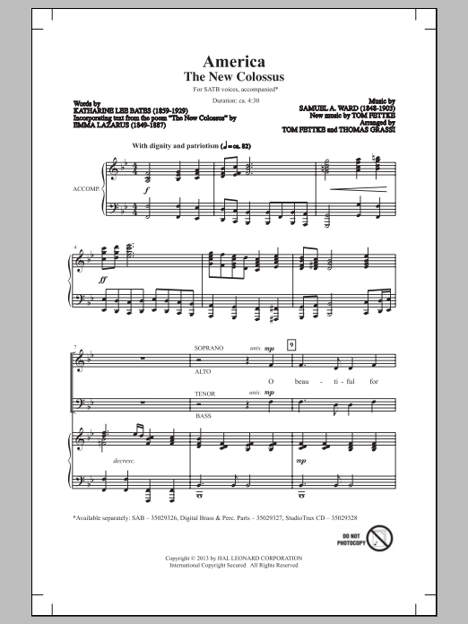 Tom Fettke America (The New Colossus) sheet music notes and chords arranged for SATB Choir