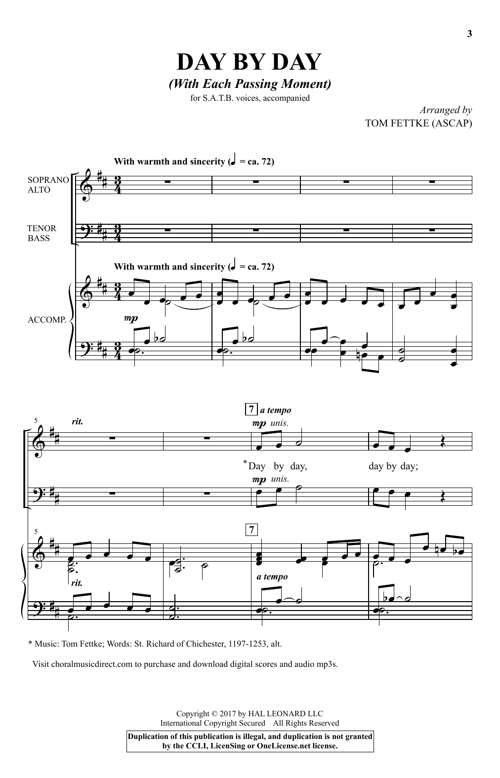Tom Fettke Day By Day (With Each Passing Moment) sheet music notes and chords arranged for SATB Choir