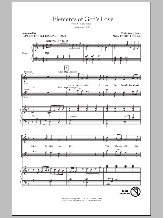 Tom Fettke Elements Of God's Love sheet music notes and chords arranged for SATB Choir