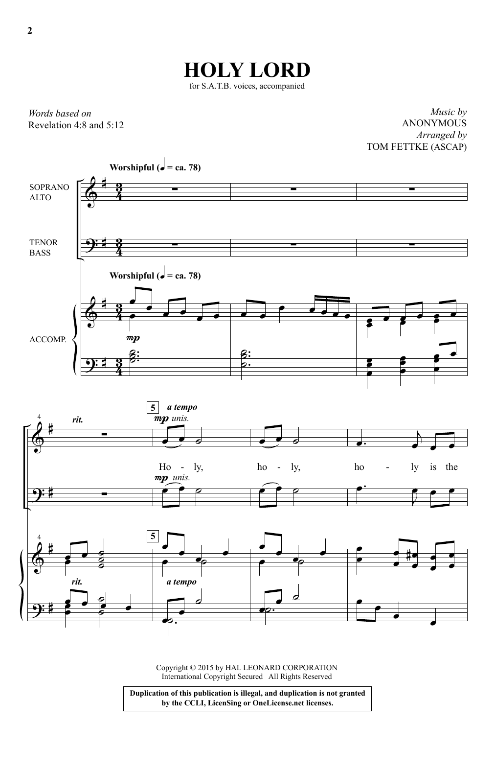 Tom Fettke Holy Lord sheet music notes and chords arranged for SATB Choir