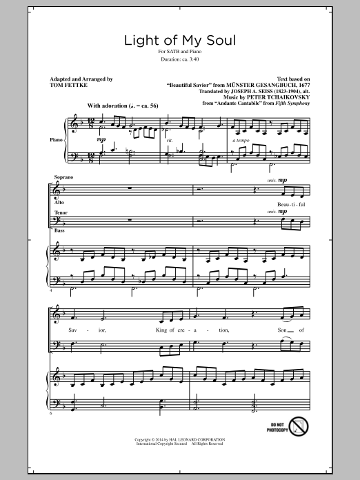 Tom Fettke Light Of My Soul sheet music notes and chords arranged for SATB Choir