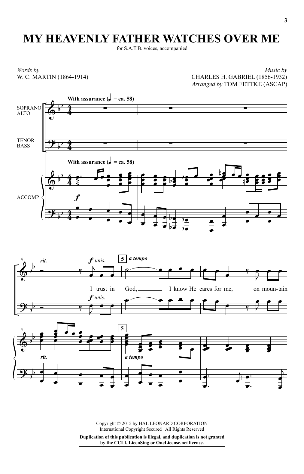 Tom Fettke My Heavenly Father Watches Over Me sheet music notes and chords arranged for SATB Choir
