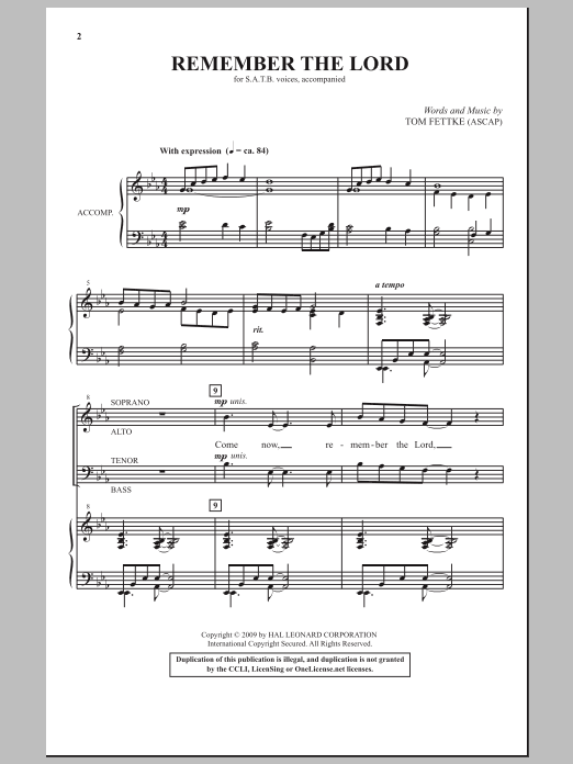 Tom Fettke Remember The Lord sheet music notes and chords arranged for SATB Choir
