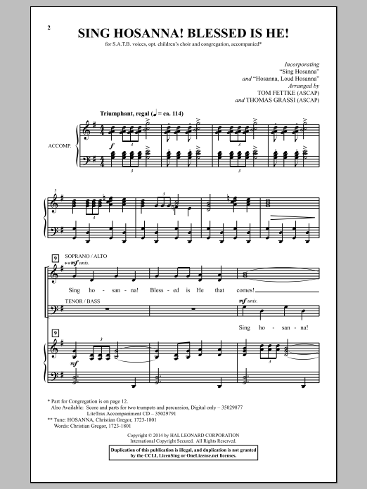 Tom Fettke Sing Hosanna! Blessed Is He! sheet music notes and chords arranged for Choir