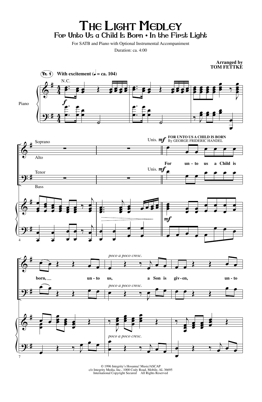Tom Fettke The Light Medley sheet music notes and chords arranged for SATB Choir