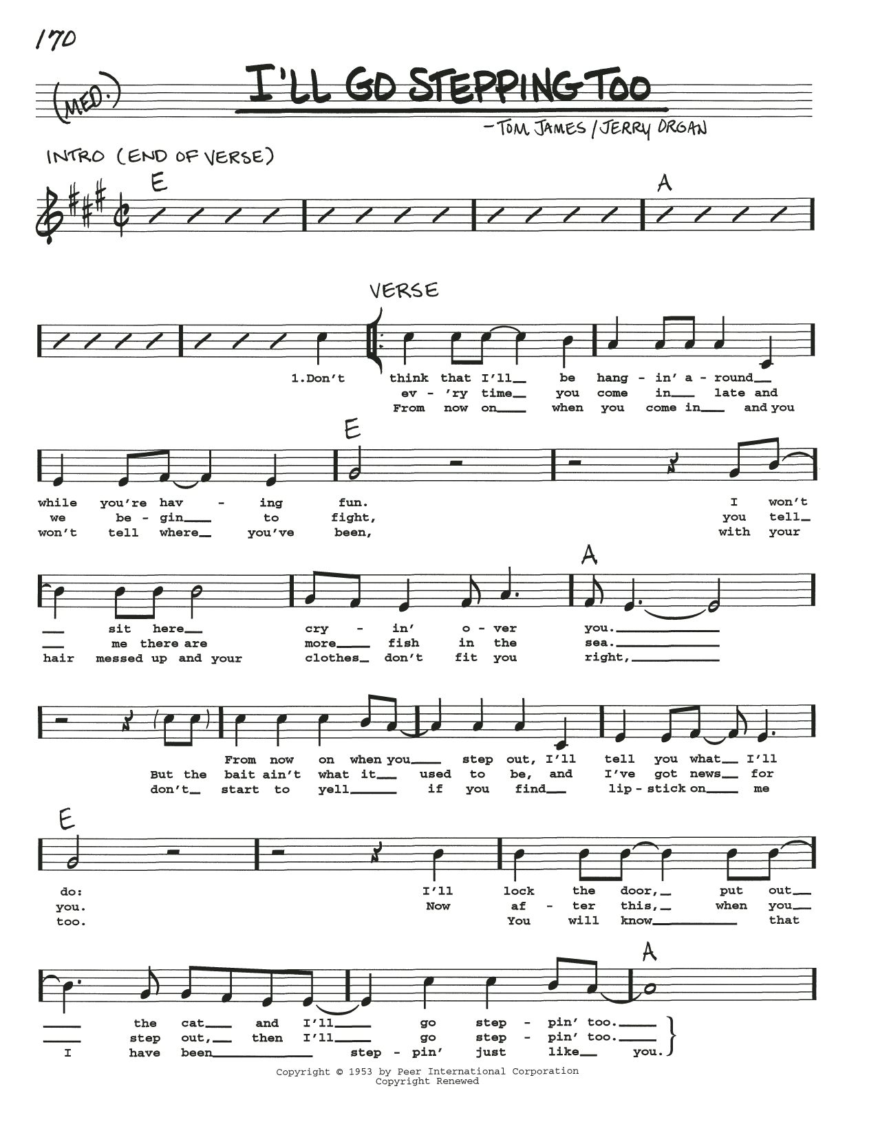 Tom James I'll Go Stepping Too sheet music notes and chords arranged for Real Book – Melody, Lyrics & Chords