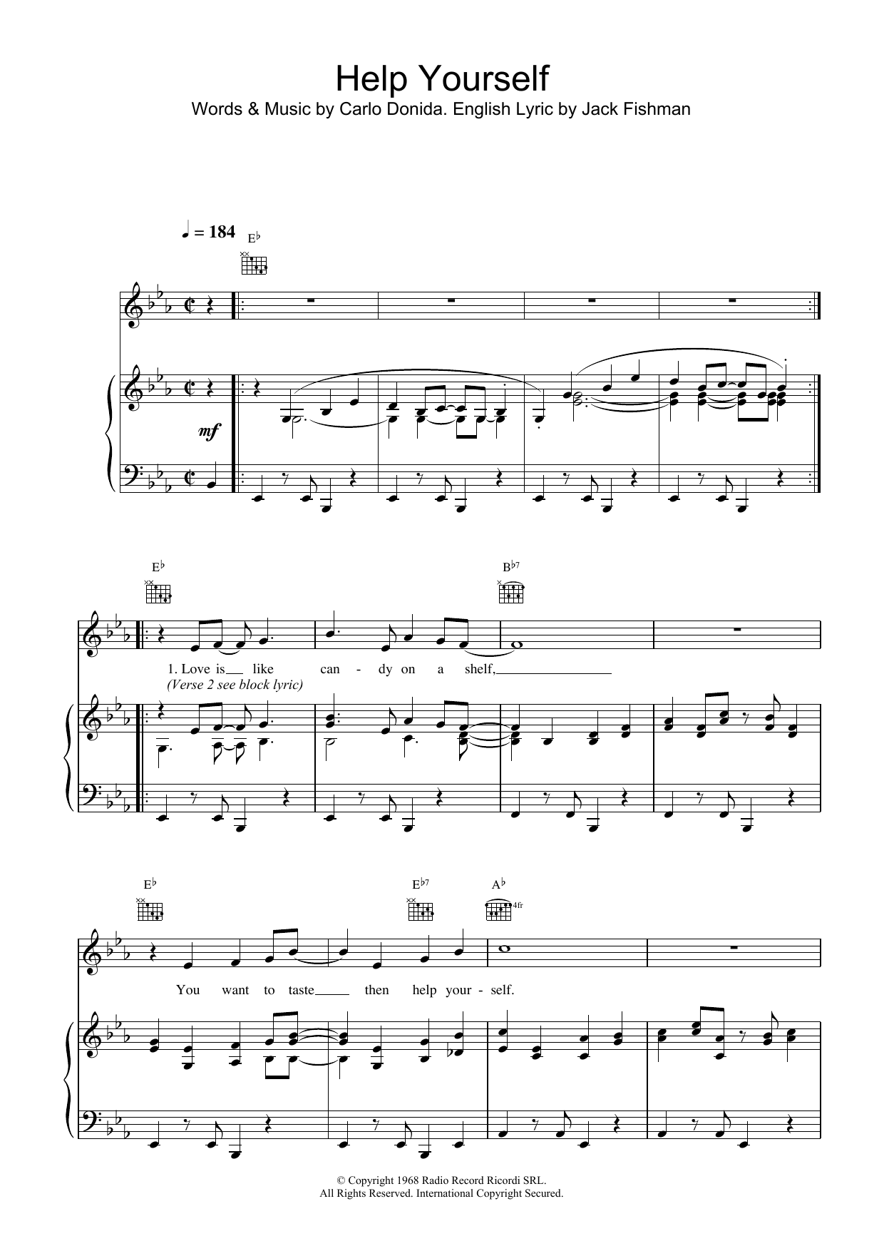Tom Jones Help Yourself sheet music notes and chords arranged for Piano, Vocal & Guitar Chords