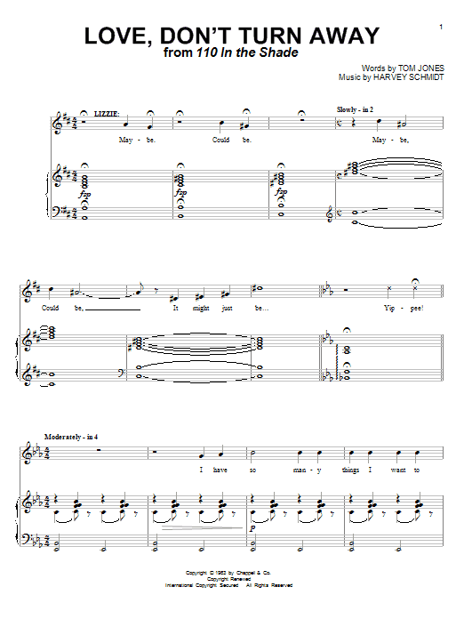 Tom Jones Love, Don't Turn Away sheet music notes and chords arranged for Piano & Vocal