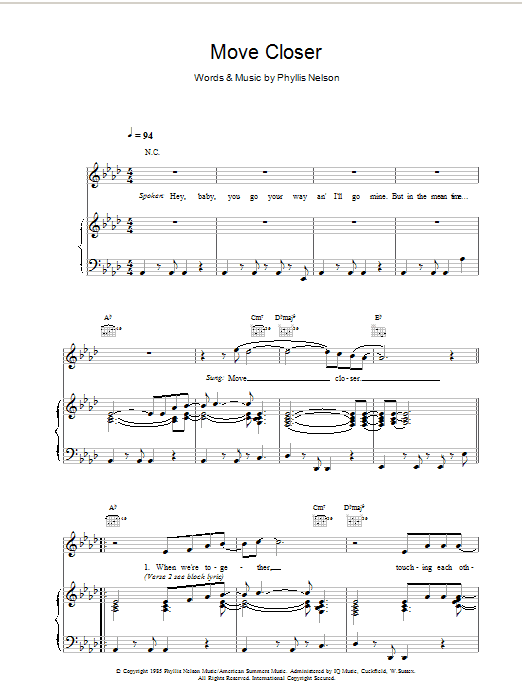 Tom Jones Move Closer sheet music notes and chords arranged for Piano, Vocal & Guitar Chords