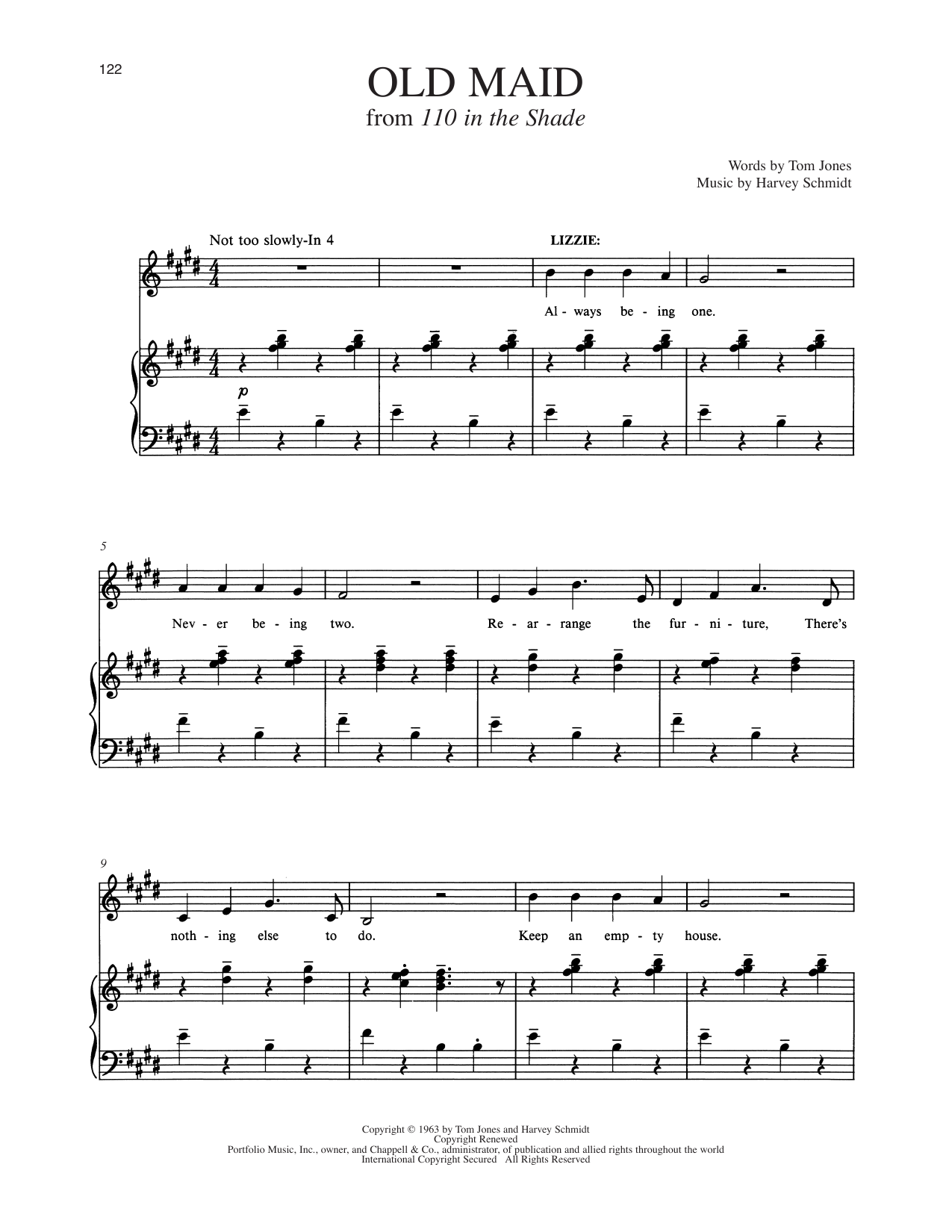 Tom Jones Old Maid (from 110 In the Shade) sheet music notes and chords arranged for Piano & Vocal