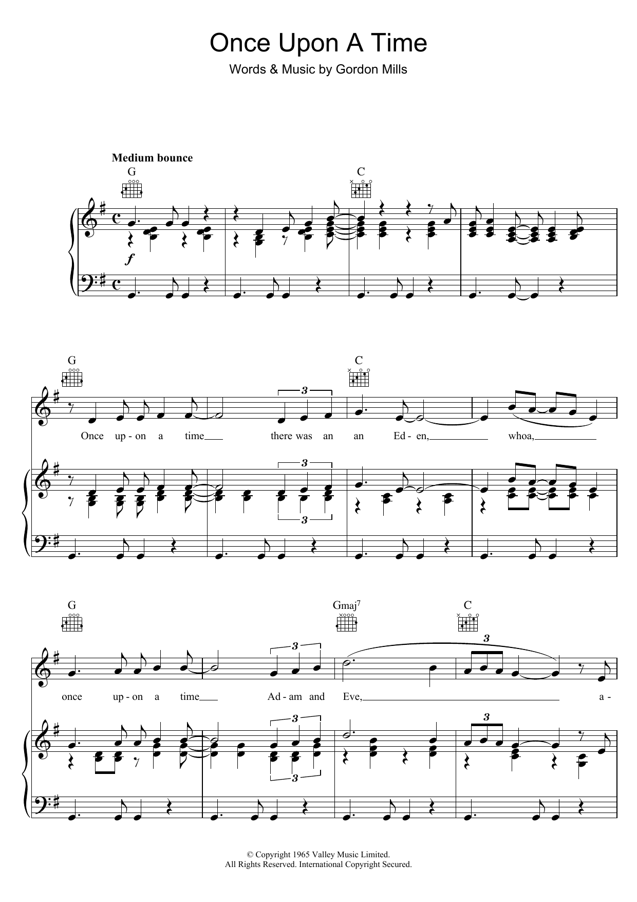Tom Jones Once Upon A Time sheet music notes and chords arranged for Piano, Vocal & Guitar Chords