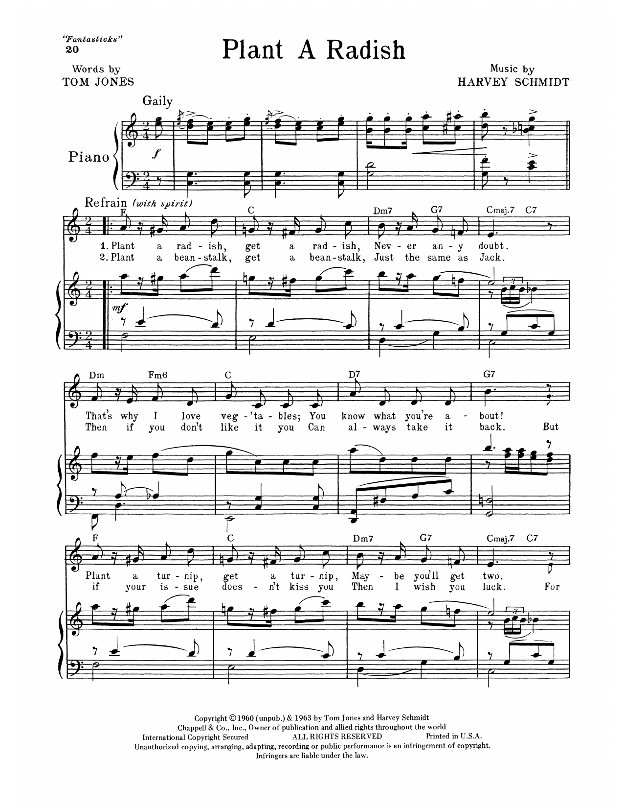 Tom Jones Plant A Radish (from The Fantasticks) sheet music notes and chords arranged for Piano & Vocal