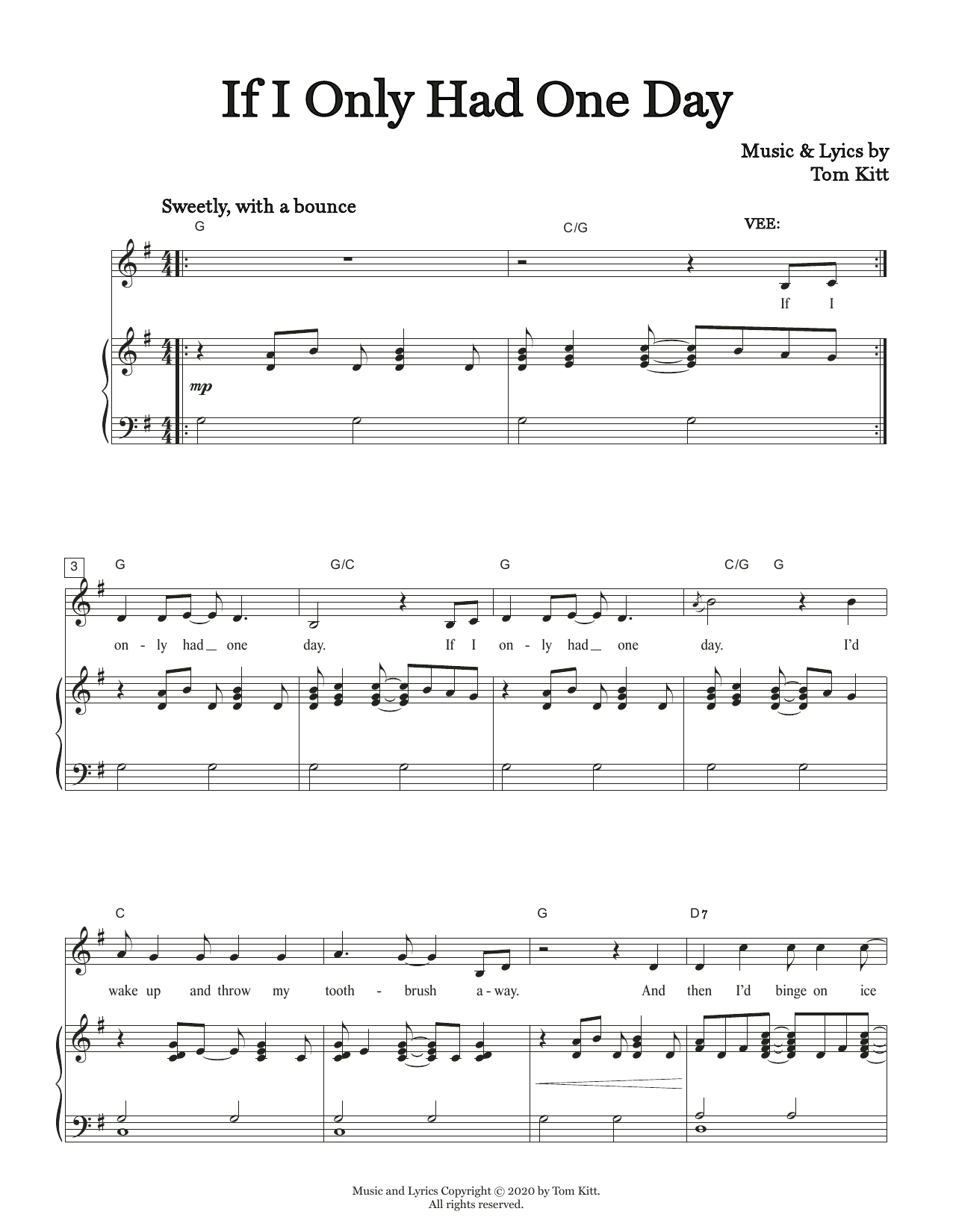 Tom Kitt If I Only Had One Day (from the musical Superhero) sheet music notes and chords arranged for Piano & Vocal