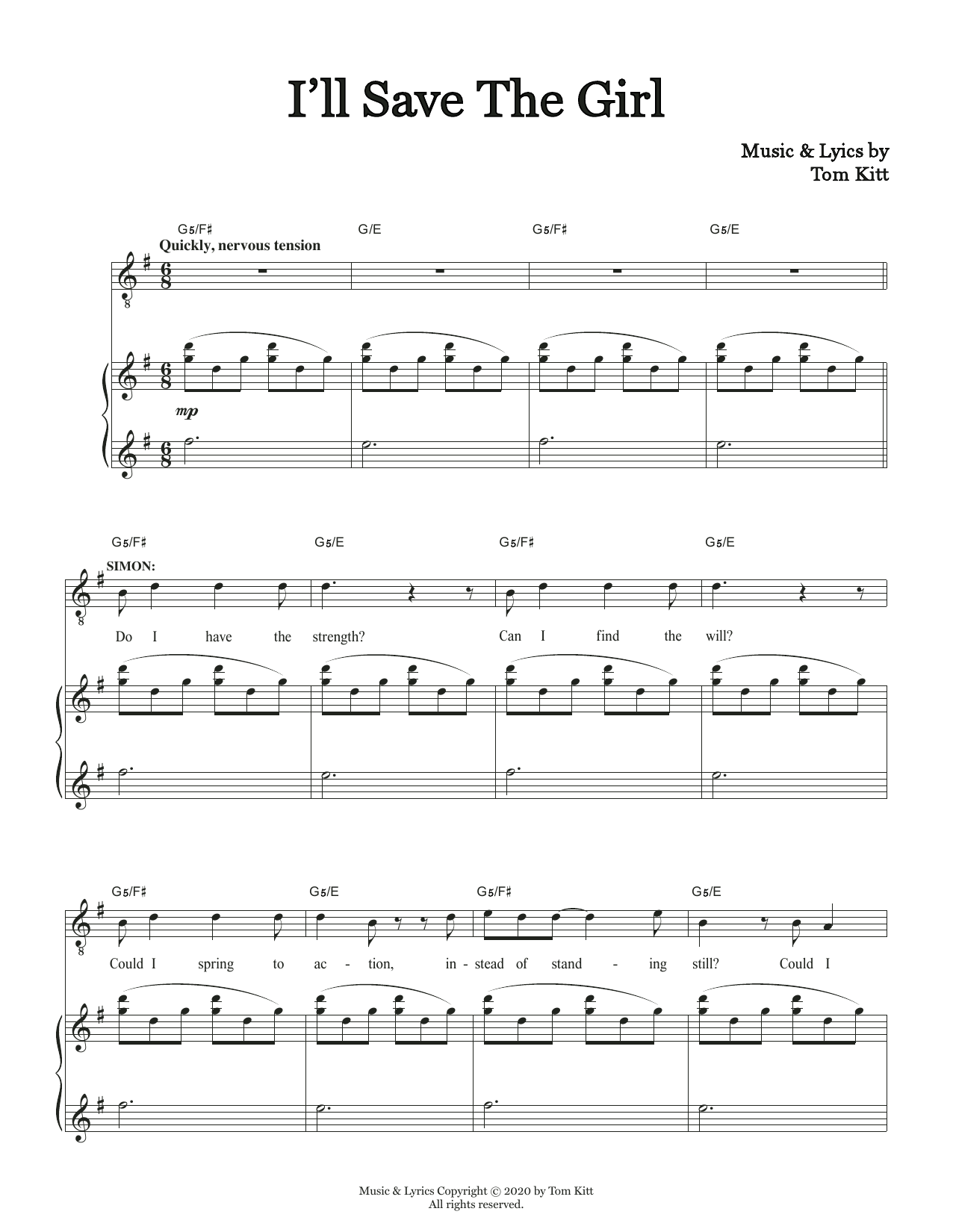 Tom Kitt I'll Save The Girl (from the musical Superhero) sheet music notes and chords arranged for Piano & Vocal