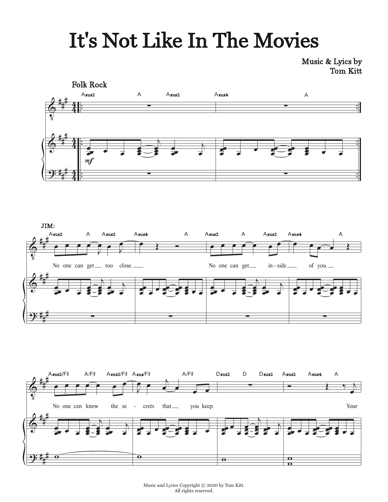 Tom Kitt It's Not Like In The Movies (from the musical Superhero) sheet music notes and chords arranged for Piano & Vocal