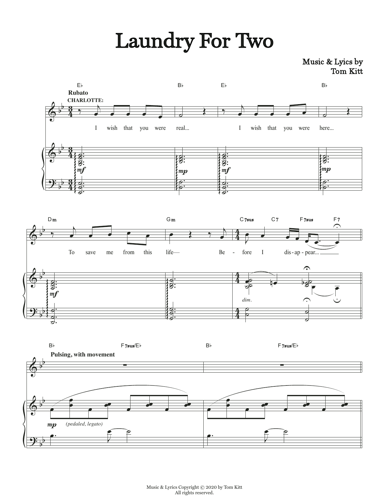Tom Kitt Laundry For Two (from the musical Superhero) sheet music notes and chords arranged for Piano & Vocal
