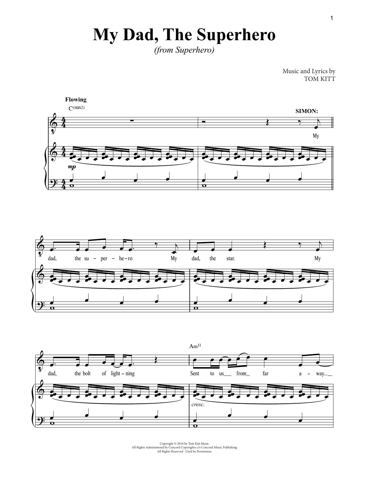 Tom Kitt My Dad, The Superhero (from Superhero) sheet music notes and chords arranged for Piano & Vocal