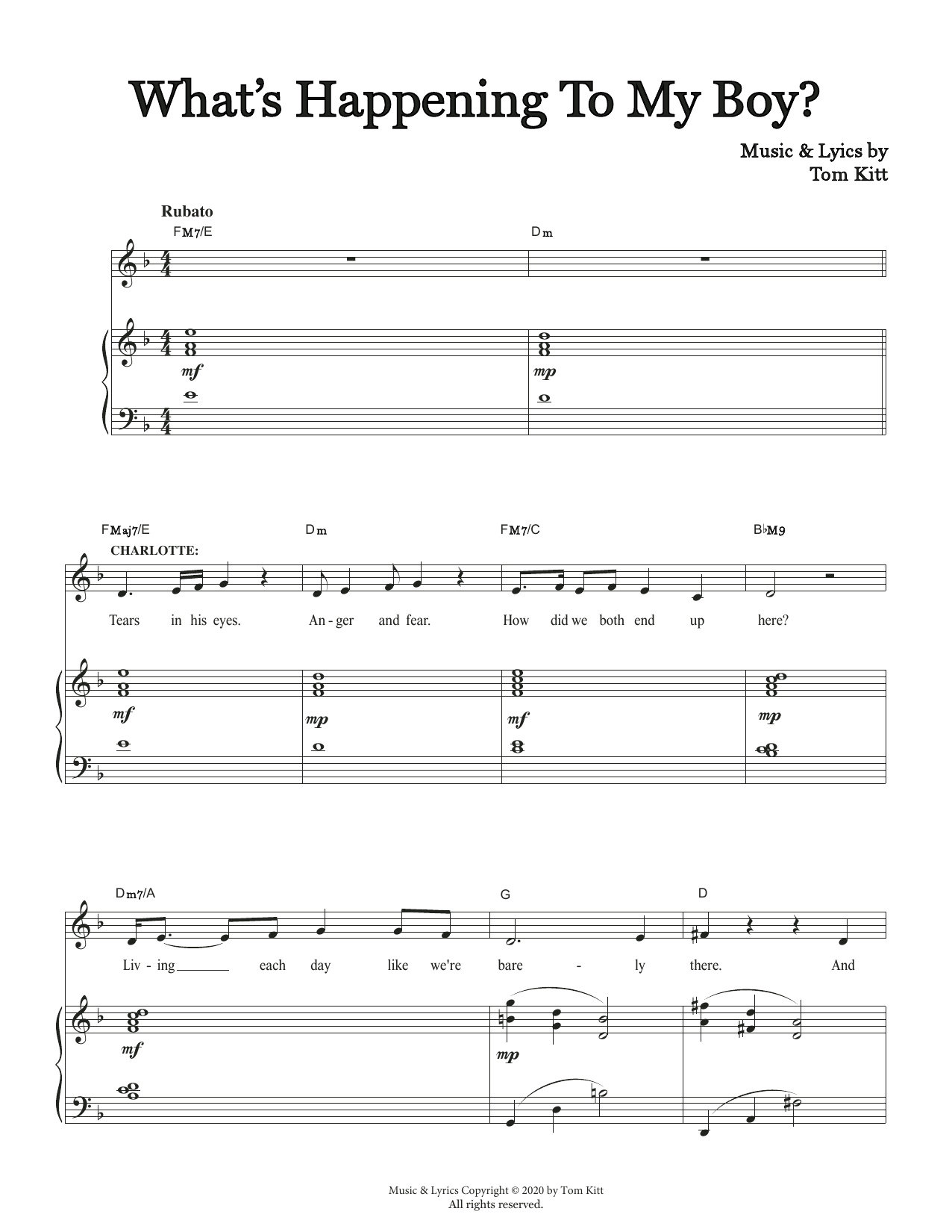 Tom Kitt What's Happening To My Boy (from the musical Superhero) sheet music notes and chords arranged for Piano & Vocal