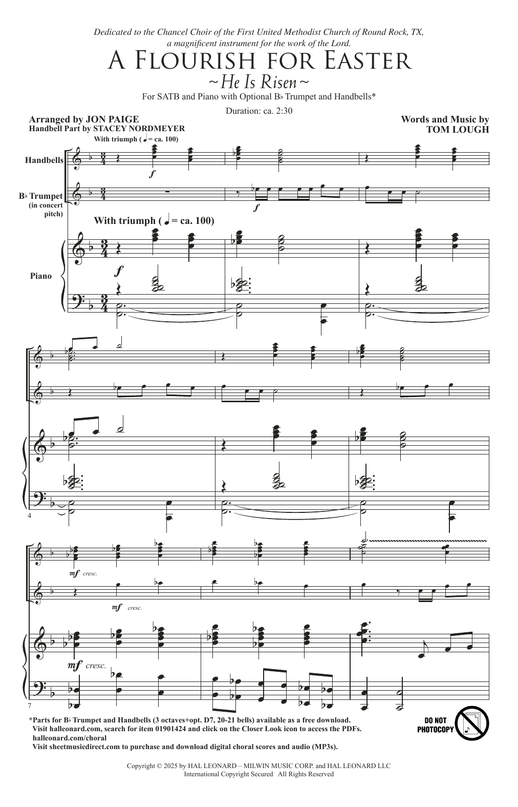Tom Lough A Flourish For Easter (He Is Risen) (arr. Jon Paige) sheet music notes and chords arranged for SATB Choir
