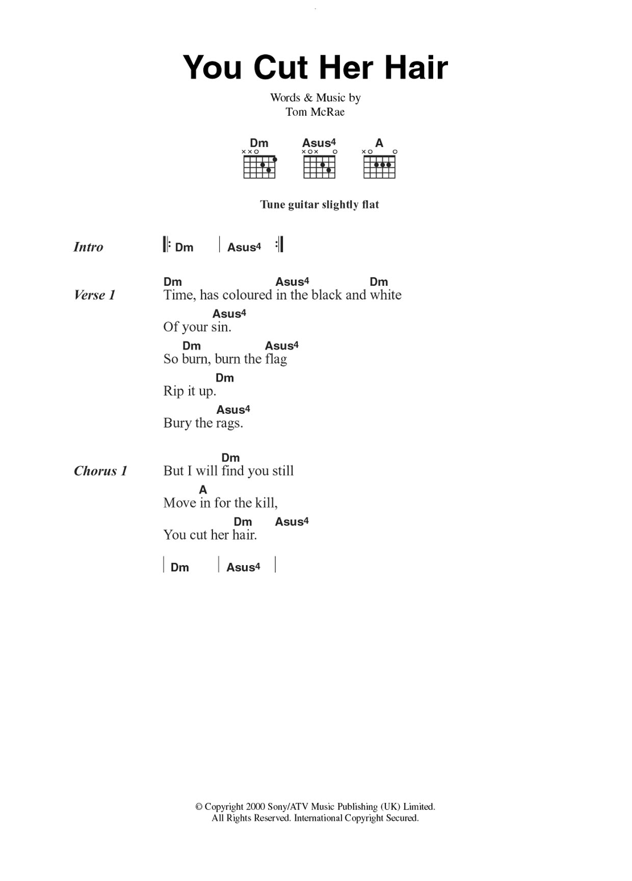Tom McRae You Cut Her Hair sheet music notes and chords arranged for Guitar Chords/Lyrics