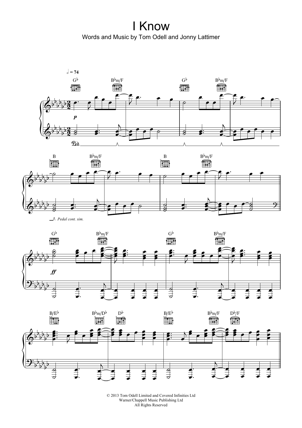 Tom Odell I Know sheet music notes and chords arranged for Piano, Vocal & Guitar Chords (Right-Hand Melody)