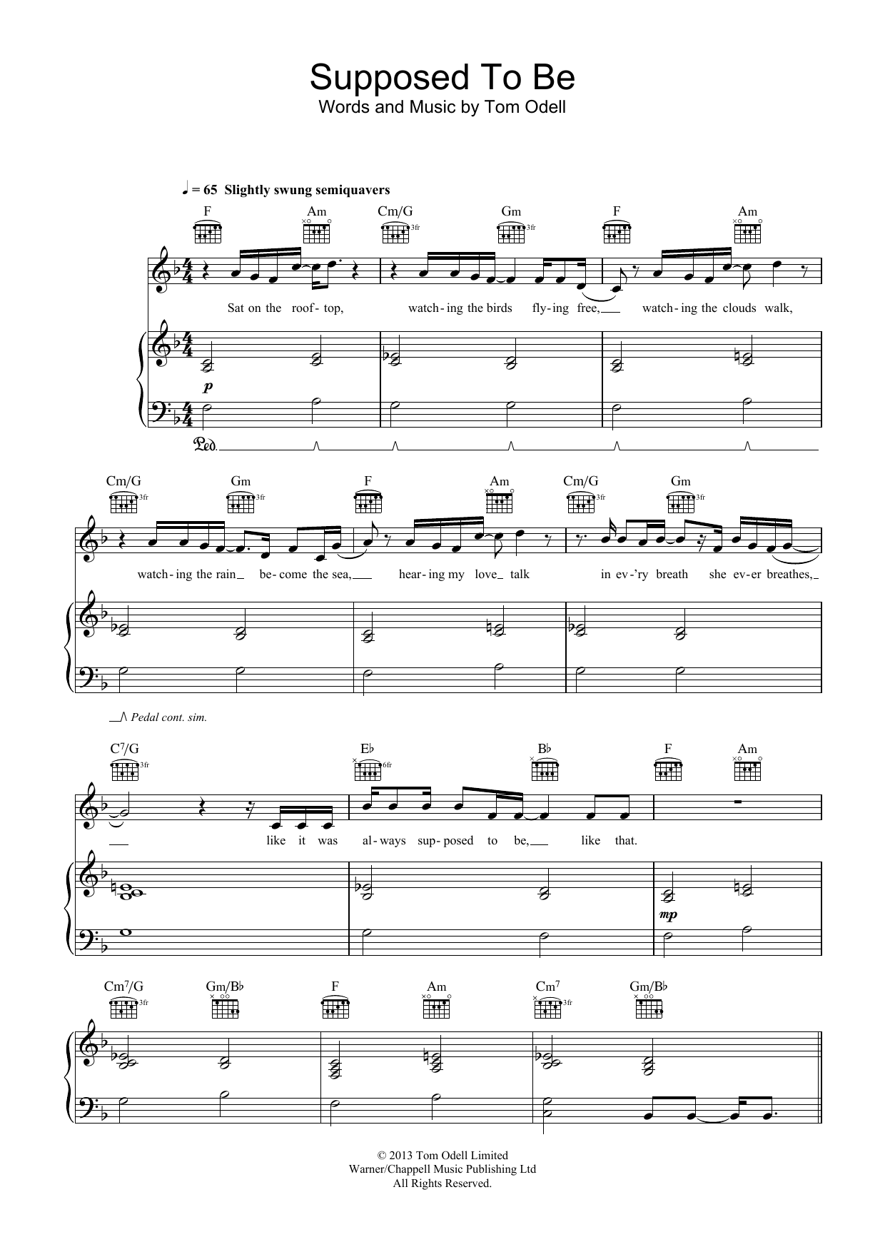 Tom Odell Supposed To Be sheet music notes and chords arranged for Piano, Vocal & Guitar Chords (Right-Hand Melody)