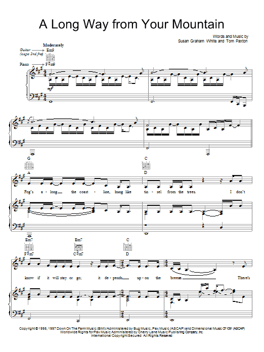 Tom Paxton A Long Way From Your Mountain sheet music notes and chords arranged for Piano, Vocal & Guitar Chords (Right-Hand Melody)